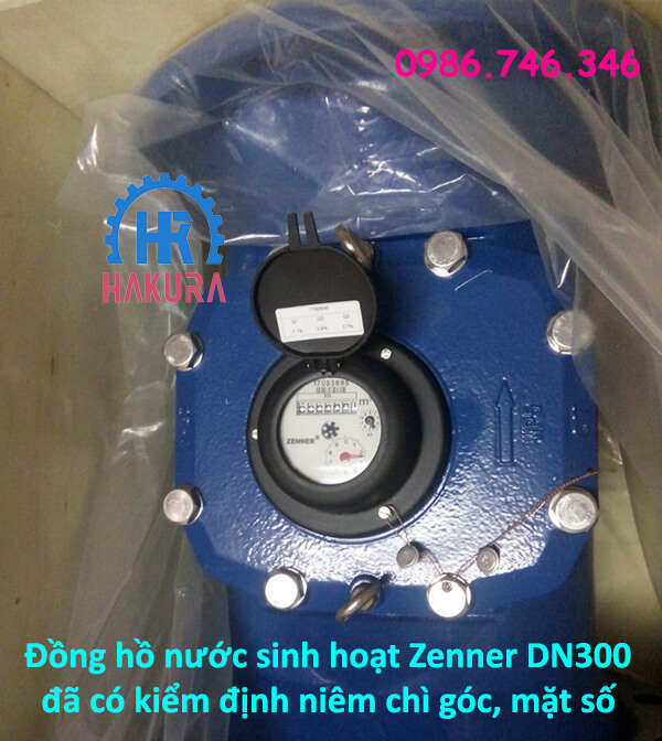 Đồng hồ nước sinh hoạt Zenner DN300 đã có kiểm định niêm chì góc, mặt số