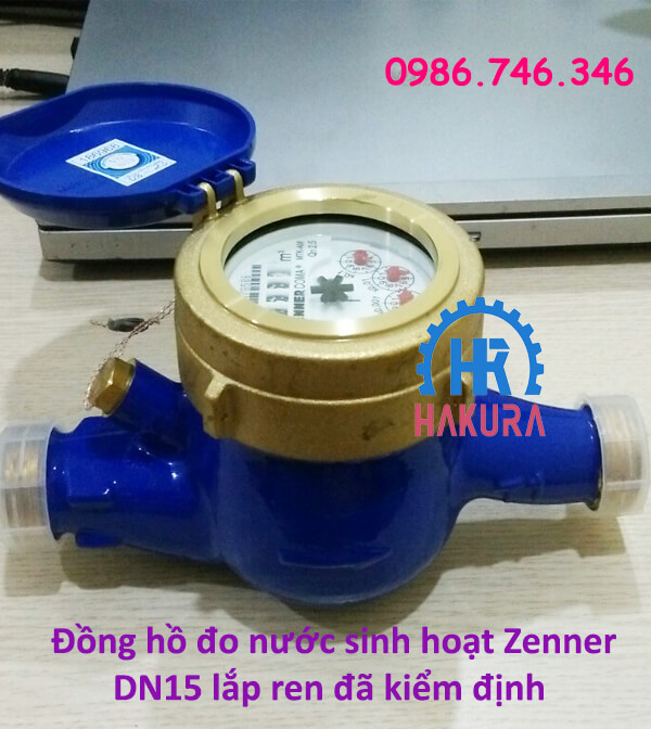 Đồng hồ đo nước sạch Zenner DN15 lắp ren đã kiểm định