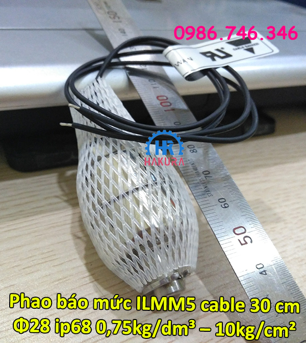 Phao báo mức ILMM5 cable dài 30cm Φ28 IP68 0,75 kg/dm3 - 10 kg/cm2