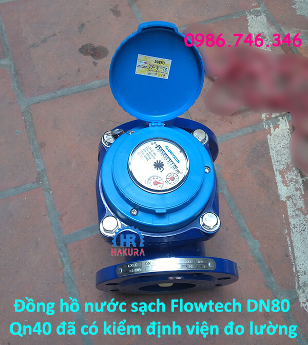 Đồng hồ nước sạch Flowtech DN80 Qn40 đã có kiểm định chất lượng của Viện đo lường