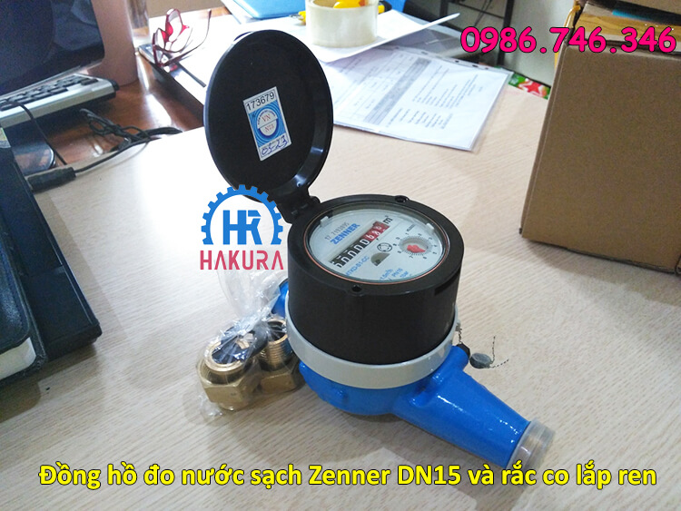 Đồng hồ đo lưu lượng Zenner DN15 và rắc co lắp ren