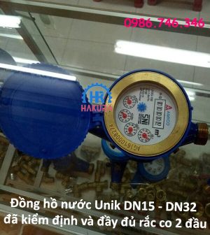 Đồng hồ nước Unik DN15-DN32 đã kiểm định, đầy đủ bộ rắc co 2 đầu