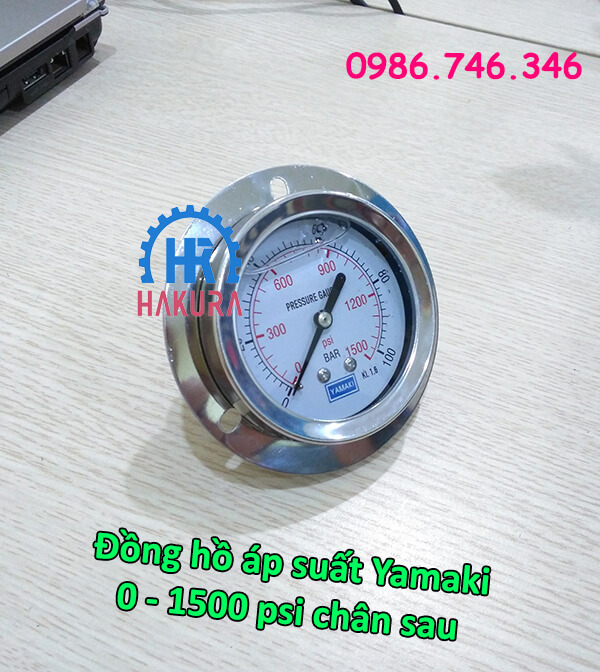 Đồng hồ áp suất Yamaki dải đo 0 - 1500 psi chân sau
