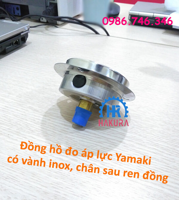 Đồng hồ đo áp lực Yamaki vành inox chân sau ren đồng