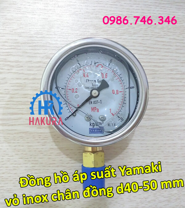 Đồng hồ áp suất Yamaki vỏ inox chân đồng ren D40 - 50 mm