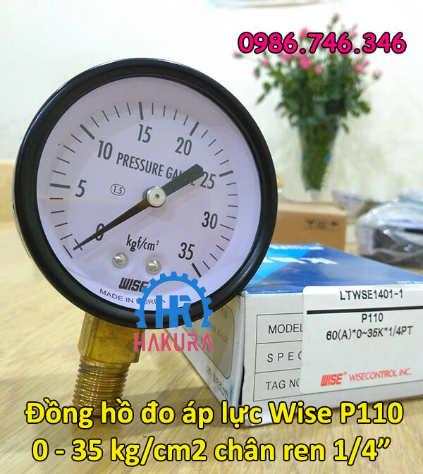 Đồng hồ đo áp lực Wise P110 0-35 kg.cm2 chân ren 1/4 inch
