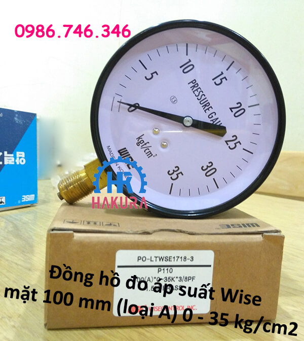 Đồng hồ đo áp suất Wise mặt 100 mm (loại A) 0-35 kg/cm2