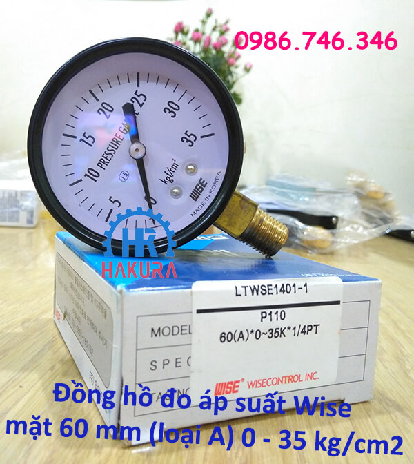 Đồng hồ đo áp suất Wise mặt 60mm (loại A) 0-35 kg/cm2