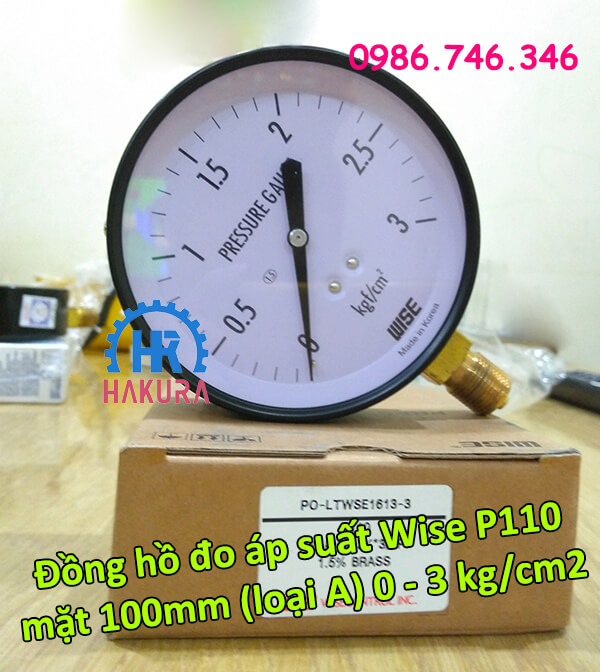 Đồng hồ đo áp suất Wise P110 mặt 100 mm (loại A) 0-3 kg/cm2