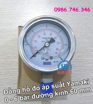 Đồng hồ đo áp suất Yamaki 0 - 6 bar đường kính mặt 60 mm