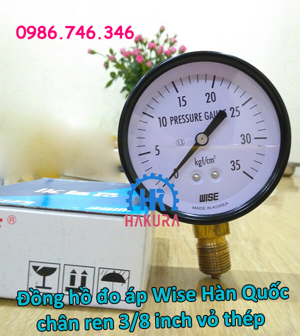 Đồng hồ đo áp Wise Hàn Quốc chân ren 3/8 inch vỏ thép