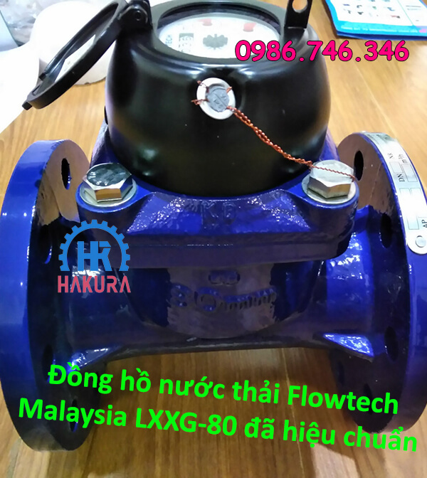 Đồng hồ nước thải Flowtech chính hãng Malaysia LXXG-80 đã hiệu chuẩn