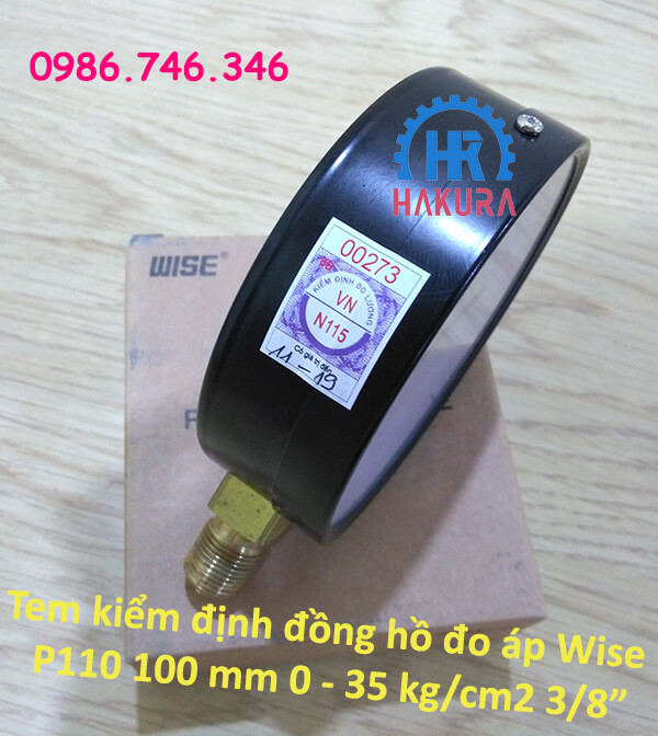 Tem kiểm định đồng hồ đo áp Wise P110 mặt 100mm 0-35 kg/cm2 3/8 inch