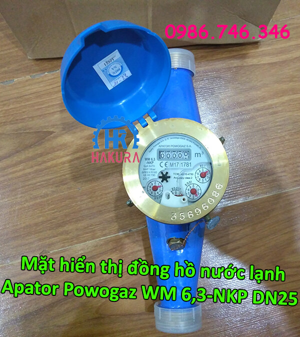 Mặt hiển thị đồng hồ nước lạnh Apator Powogaz WM 6,3-NKP DN25