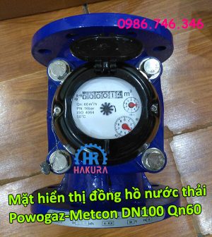 Mặt hiển thị đồng hồ nước thải Powogaz-Metcon DN100 Qn60
