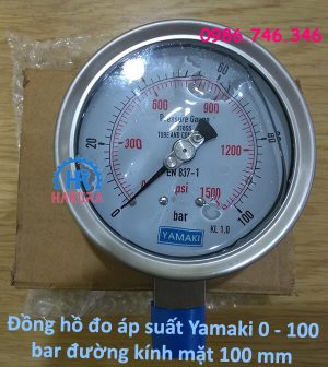 Đồng hồ đo áp suất Yamaki 0 – 100 bar đường kính mặt 100 mm